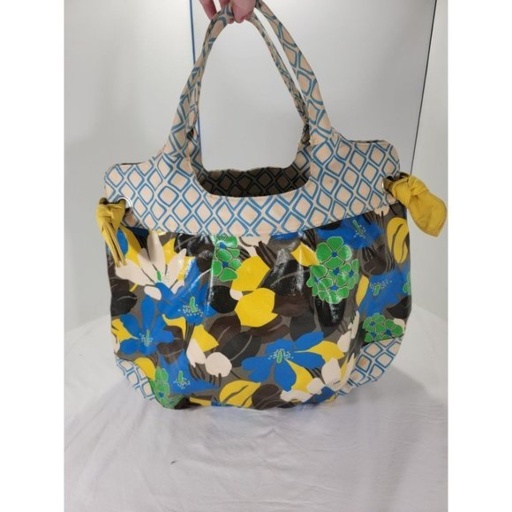 Poppi Jones Women Tote Bag Purse Yellow, Blue, Brown Floral 20"‎